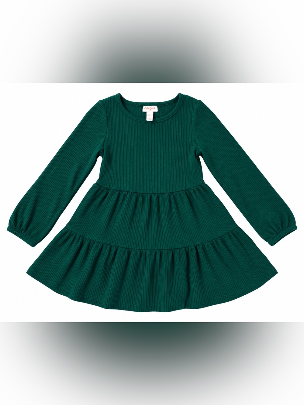 Cat & Jack Girls Green Ribbed Tiered Long Sleeve Dress Size 4/5 XS
